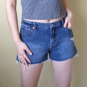 Mid Rise Denim Distressed Shorts